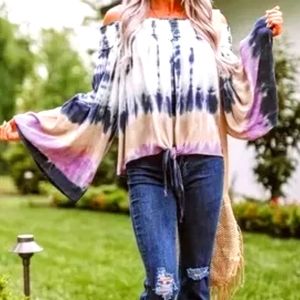 Tie dye bell sleeve top